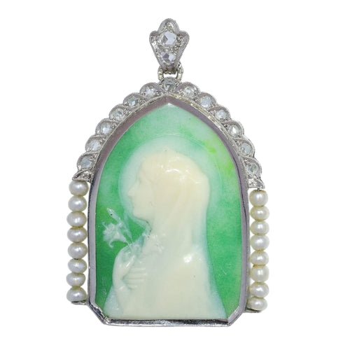 Art déco - Pendentif Marie en platine, diamants et perles 58 Facettes 26089-0387