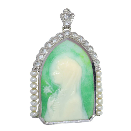 Art déco - Pendentif Marie en platine, diamants et perles 58 Facettes 26089-0387