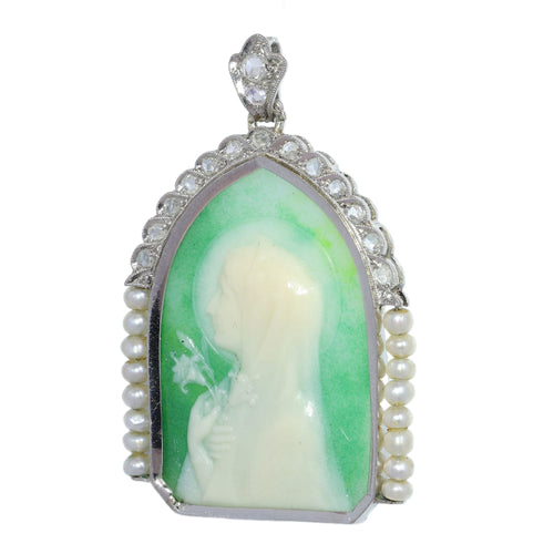 Art déco - Pendentif Marie en platine, diamants et perles 58 Facettes 26089-0387