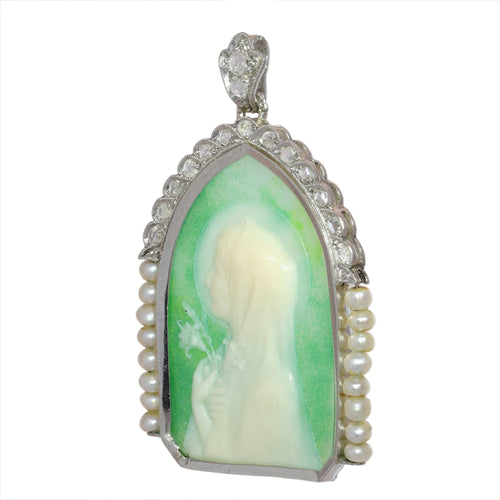 Art déco - Pendentif Marie en platine, diamants et perles 58 Facettes 26089-0387