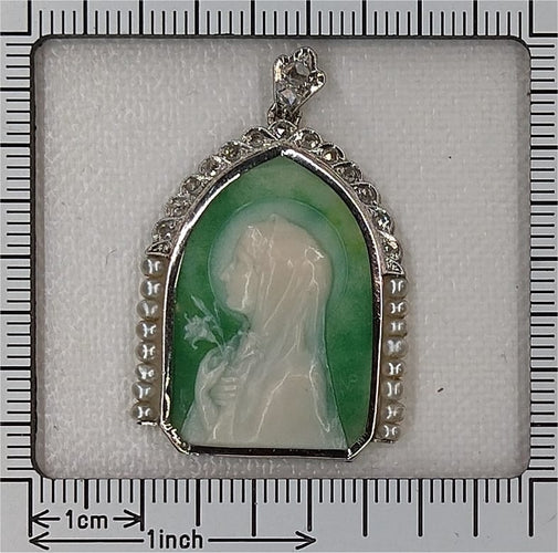 Art déco - Pendentif Marie en platine, diamants et perles 58 Facettes 26089-0387