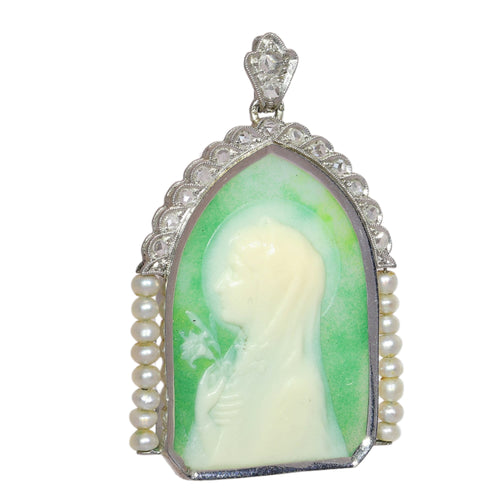 Art déco - Pendentif Marie en platine, diamants et perles 58 Facettes 26089-0387