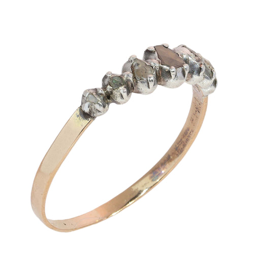 66 Bague géorgienne belge en or rouge 18 ct, argent et diamants 58 Facettes 26090-0181