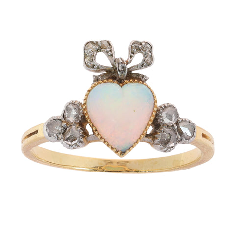 50 Belle Époque - Bague cœur en or jaune, opale et diamants 58 Facettes 26090-0194