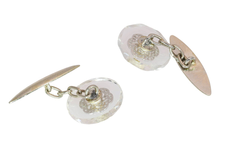 Art déco - Boutons de manchette en or blanc, cristal de roche, diamants et perles 58 Facettes 26090-0265