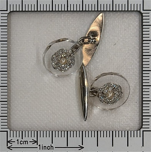 Art déco - Boutons de manchette en or blanc, cristal de roche, diamants et perles 58 Facettes 26090-0265