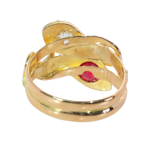 60 Bague serpents victorienne en or jaune, diamant, rubis et perles 58 Facettes 26106-0268