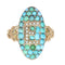 55 Bague victorienne lettre E en or jaune, turquoises et perles 58 Facettes 26106-0420