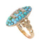 55 Bague victorienne lettre E en or jaune, turquoises et perles 58 Facettes 26106-0420