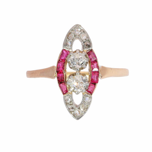 53 Bague Art déco en or rose 18K, diamants et rubis 58 Facettes 26106-0424