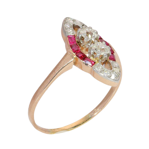 53 Bague Art déco en or rose 18K, diamants et rubis 58 Facettes 26106-0424