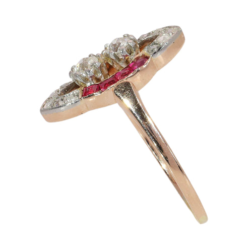 53 Bague Art déco en or rose 18K, diamants et rubis 58 Facettes 26106-0424
