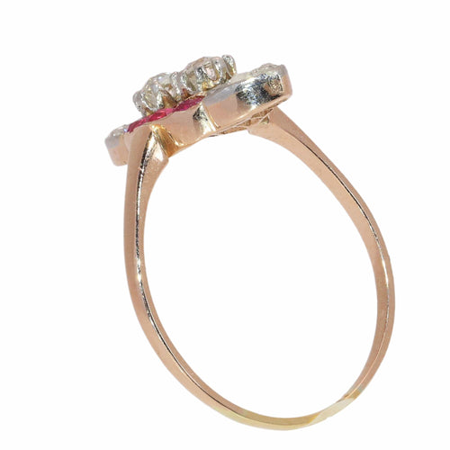 53 Bague Art déco en or rose 18K, diamants et rubis 58 Facettes 26106-0424