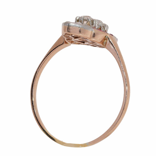 53 Bague Art déco en or rose 18K, diamants et rubis 58 Facettes 26106-0424