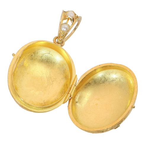 Pendentif porte-photo victorien en or jaune 18K, diamants et perles 58 Facettes 26106-0437