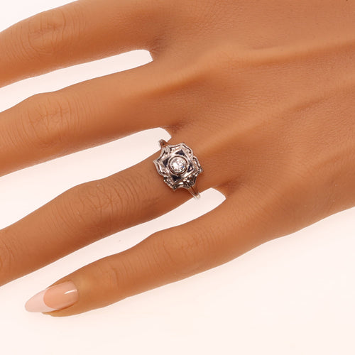 57 Art déco - Bague de fiançailles en or blanc, diamant et saphirs 58 Facettes 26127-0190