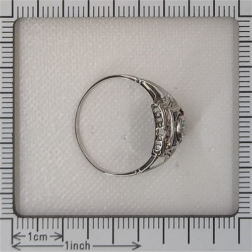 57 Art déco - Bague de fiançailles en or blanc, diamant et saphirs 58 Facettes 26127-0190