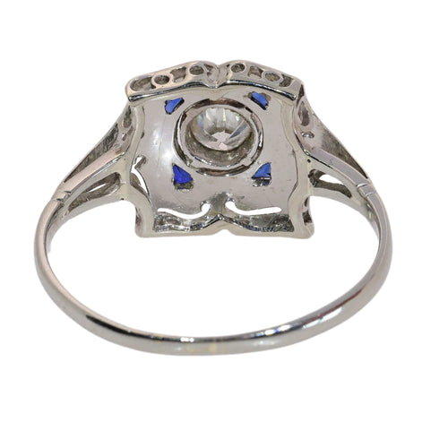 57 Art déco - Bague de fiançailles en or blanc, diamant et saphirs 58 Facettes 26127-0190