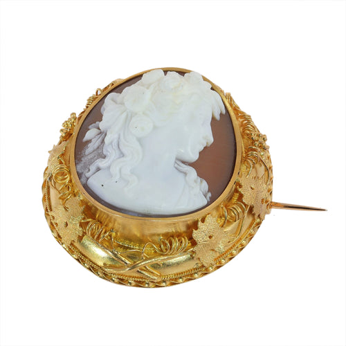 Broche porte-photo camée victorien en or jaune 18K, vers 1870 58 Facettes 26127-0262