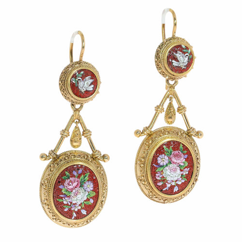 Parure micromosaïque - Broche et boucles d'oreilles en or jaune 18K 58 Facettes 26127-0287