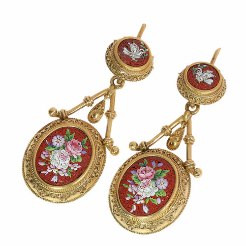 Parure micromosaïque - Broche et boucles d'oreilles en or jaune 18K 58 Facettes 26127-0287