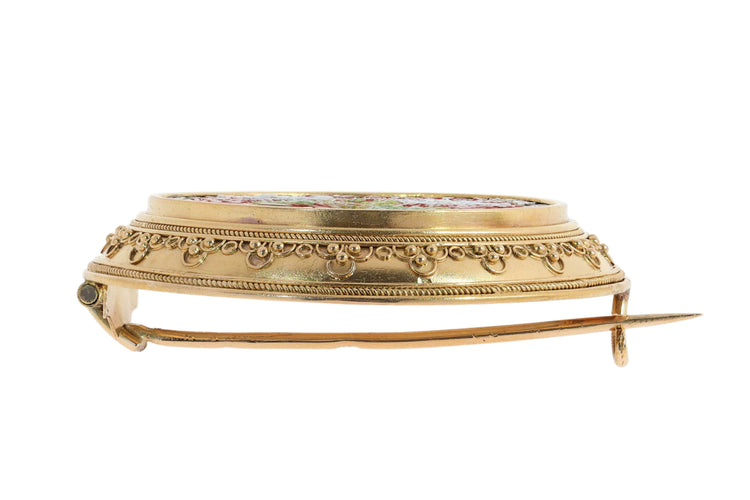 Parure micromosaïque - Broche et boucles d'oreilles en or jaune 18K 58 Facettes 26127-0287