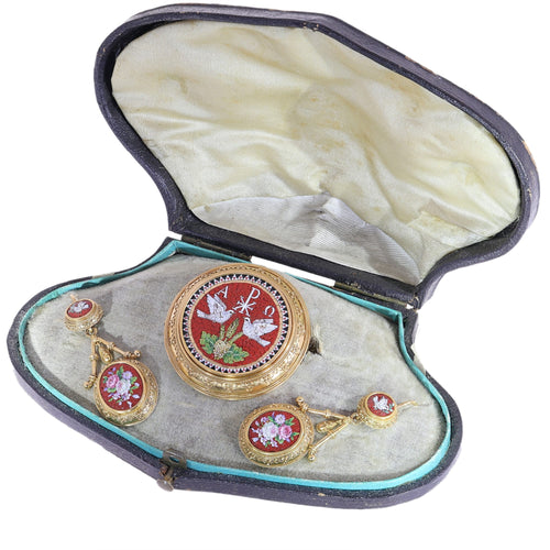 Parure micromosaïque - Broche et boucles d'oreilles en or jaune 18K 58 Facettes 26127-0287