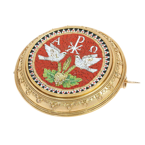 Parure micromosaïque - Broche et boucles d'oreilles en or jaune 18K 58 Facettes 26127-0287