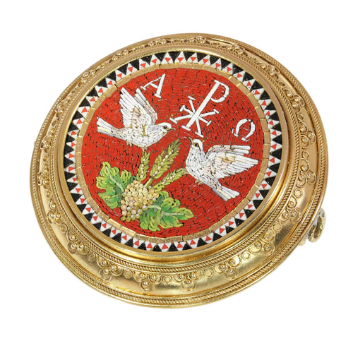 Parure micromosaïque - Broche et boucles d'oreilles en or jaune 18K 58 Facettes 26127-0287