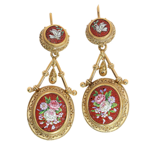 Parure micromosaïque - Broche et boucles d'oreilles en or jaune 18K 58 Facettes 26127-0287
