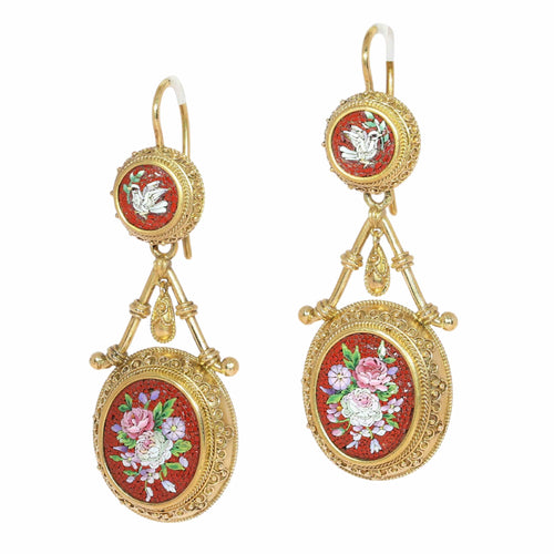 Parure micromosaïque - Broche et boucles d'oreilles en or jaune 18K 58 Facettes 26127-0287