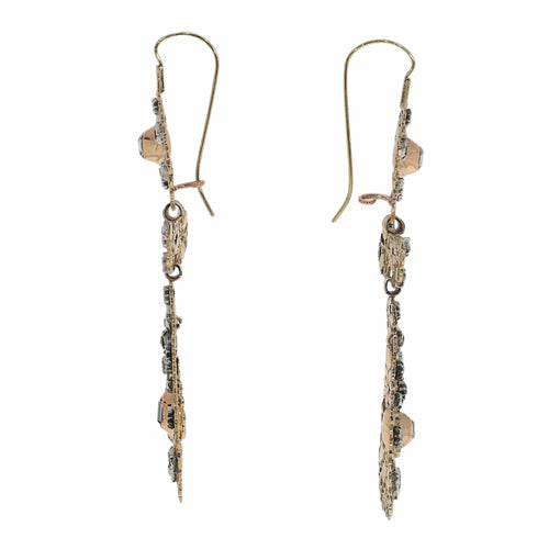 Rococo - Boucles d'oreilles pendantes en or rouge, argent et diamants 58 Facettes 26147-0053