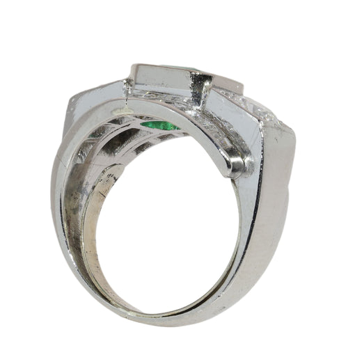 55 Bague en platine avec émeraude et diamants 58 Facettes 26155-0112