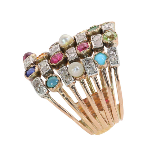 58 Bague harem sept rangs en or jaune, diamants et pierres 58 Facettes 26177-0203