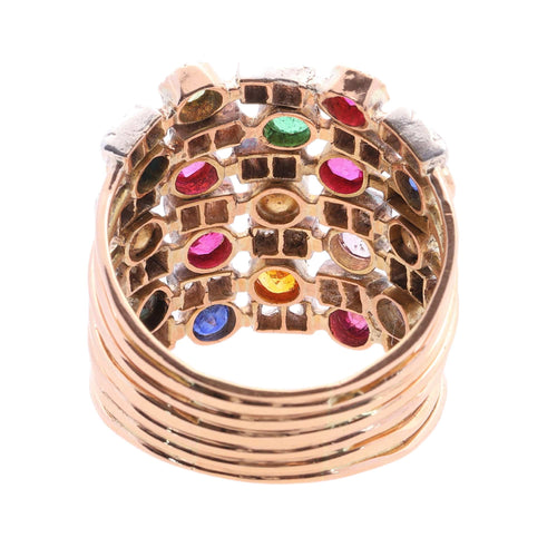 58 Bague harem sept rangs en or jaune, diamants et pierres 58 Facettes 26177-0203