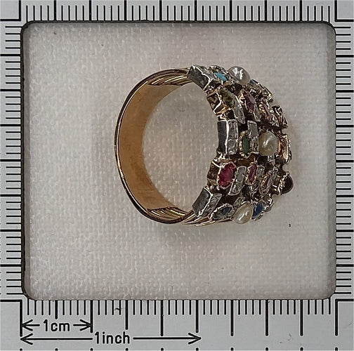 58 Bague harem sept rangs en or jaune, diamants et pierres 58 Facettes 26177-0203