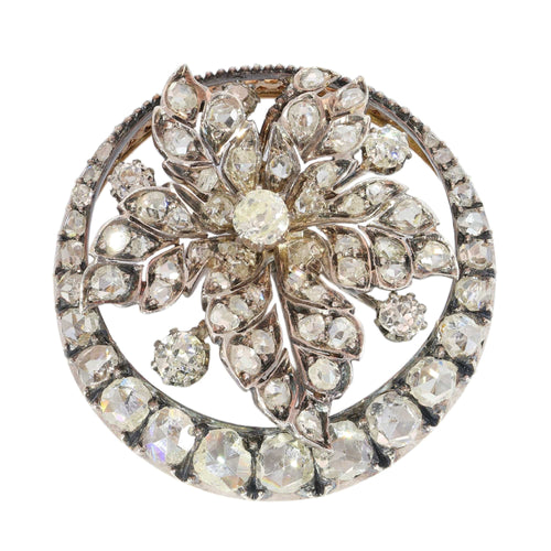 Broche feuille victorienne en or rouge, argent et diamants, vers 1870 58 Facettes 26182-0219