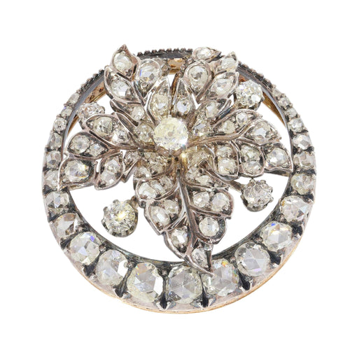 Broche feuille victorienne en or rouge, argent et diamants, vers 1870 58 Facettes 26182-0219