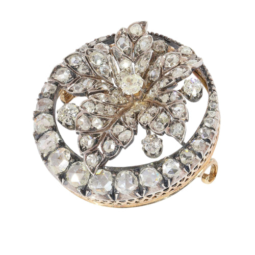 Broche feuille victorienne en or rouge, argent et diamants, vers 1870 58 Facettes 26182-0219