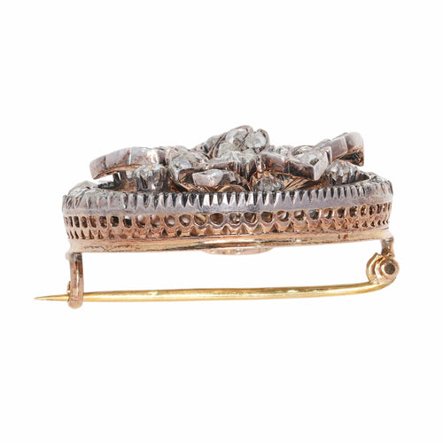 Broche feuille victorienne en or rouge, argent et diamants, vers 1870 58 Facettes 26182-0219