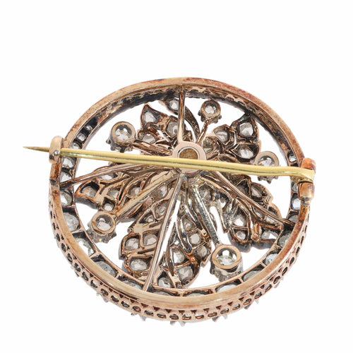 Broche feuille victorienne en or rouge, argent et diamants, vers 1870 58 Facettes 26182-0219