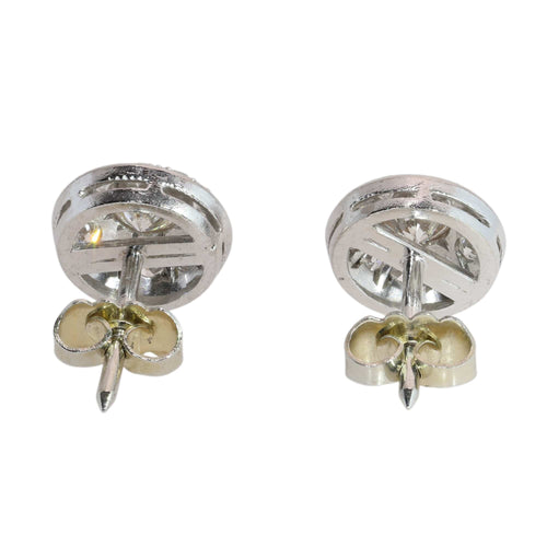 Puces géométriques Art déco en or blanc et diamants 58 Facettes 26203-0088