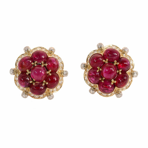 Boucles d'oreilles clips florales en or jaune 18K, rubis et diamants 58 Facettes 26211-0053