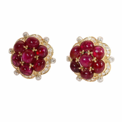 Boucles d'oreilles clips florales en or jaune 18K, rubis et diamants 58 Facettes 26211-0053