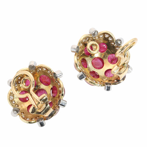 Boucles d'oreilles clips florales en or jaune 18K, rubis et diamants 58 Facettes 26211-0053