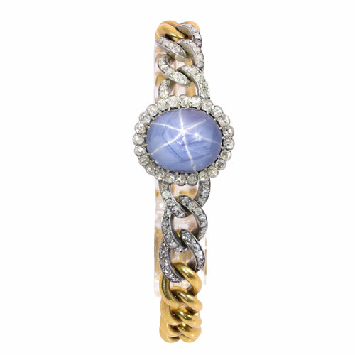 Léon Gariod - Bracelet victorien en or jaune, argent, saphir étoilé et diamants 58 Facettes 26211-0077