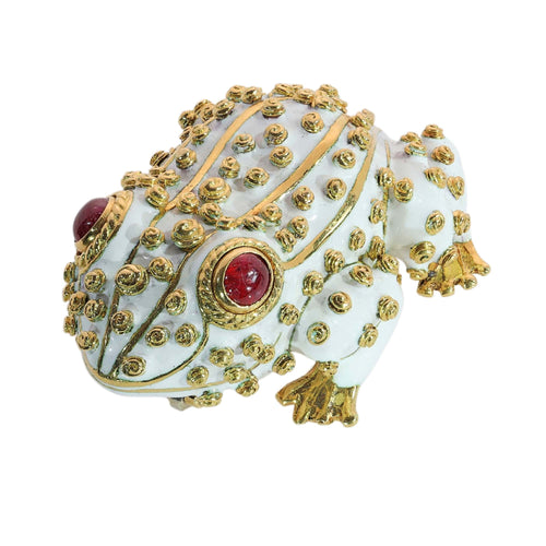 David Webb - Broche grenouille en or jaune, émail blanc et rubis 58 Facettes 26211-0088