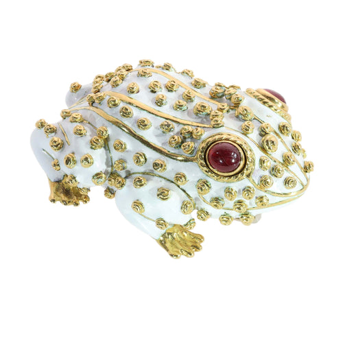 David Webb - Broche grenouille en or jaune, émail blanc et rubis 58 Facettes 26211-0088