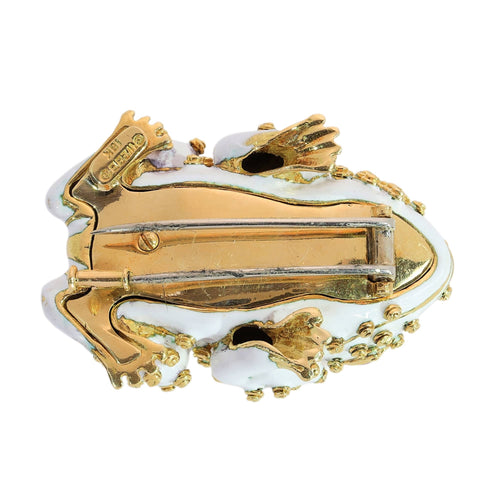 David Webb - Broche grenouille en or jaune, émail blanc et rubis 58 Facettes 26211-0088