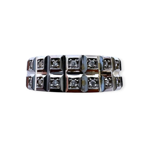 56 Bague large en or blanc 750 et diamants 58 Facettes 330096058